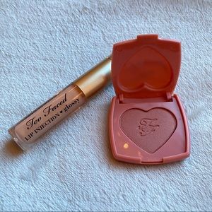 Too Faced Lip Injection glossy & love flush blush